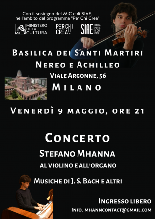 Stefano mhanna in concerto il 9 maggio con violino e organo